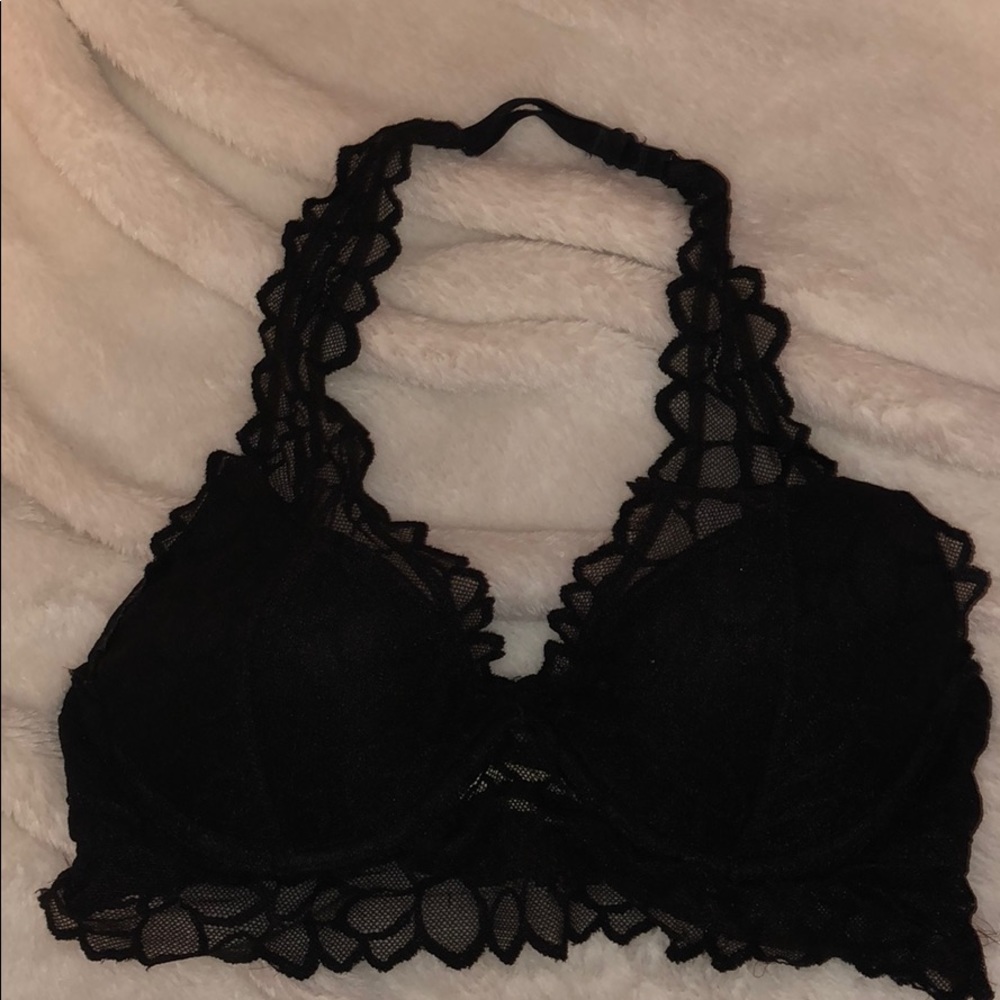 PINK halter black lace bralette